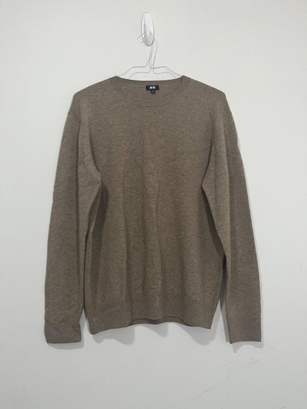 UNIQLO 100% Cashmere Crew Neck Sweater Mens L Brown Minimalist Quiet Luxury EUC